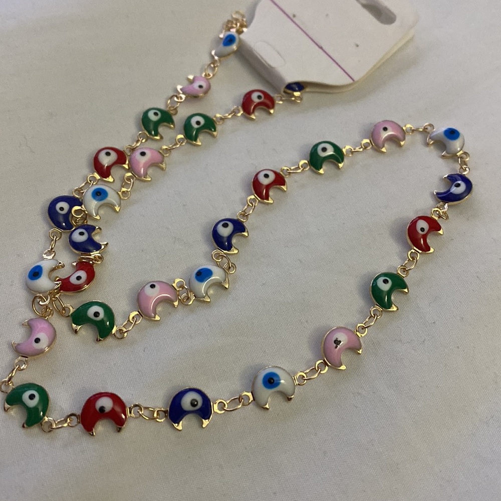Necklace,eye and mon, with gold bath 14 k gold plated , with extension